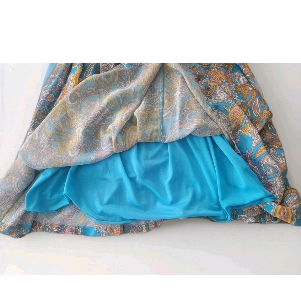 NEW H&M Paisley Sheer Sleevless Belted Midi Fress Blue Festival Boho Fairycore 8 - Picture 7 of 13